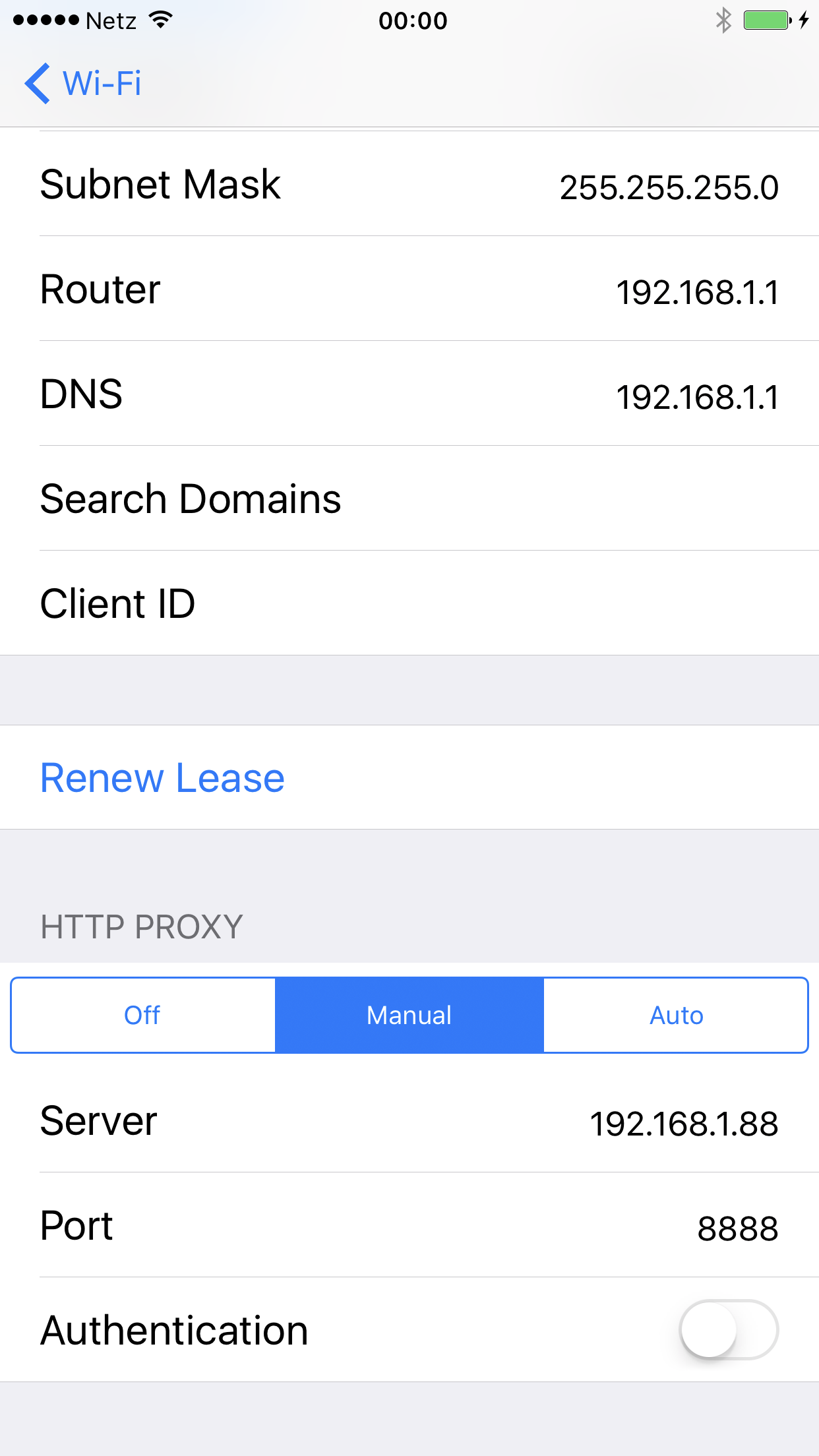 iPhone Wi-Fi Manual Proxy configuration screen