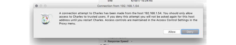 Charles Proxy asking to allow an Android device connection