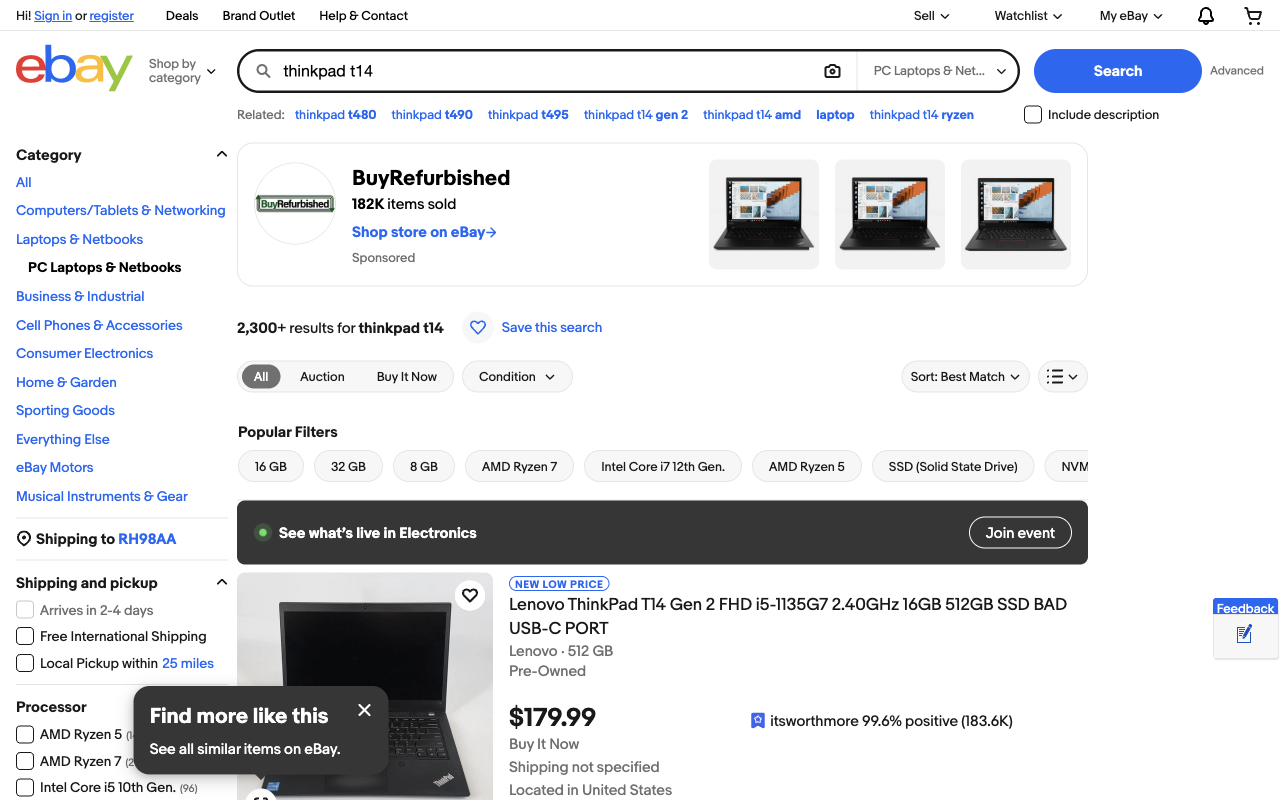 eBay 搜索结果卡片与布局